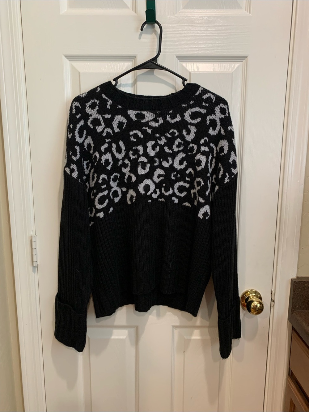 Black and White Leopard Print Women's Sweater
